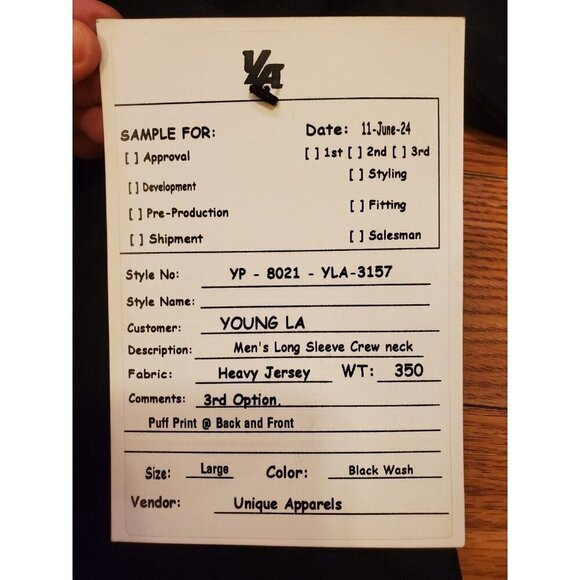 YoungLa SAMPLE Shirt Mens Size LG Long‎ Sleeves Black Wash Distressing Heavy - Picture 2 of 10